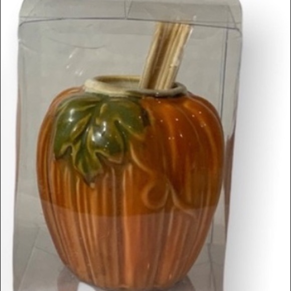 Pumpkin Toothpick Holder Autumn Thanksgiving Hand Painted Kitchen Ceramic - Picture 2 of 5